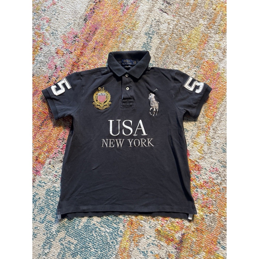 Polo Ralph Lauren Big Pony Shirt Mens M Black New York #5 Chief Keef Custom Fit